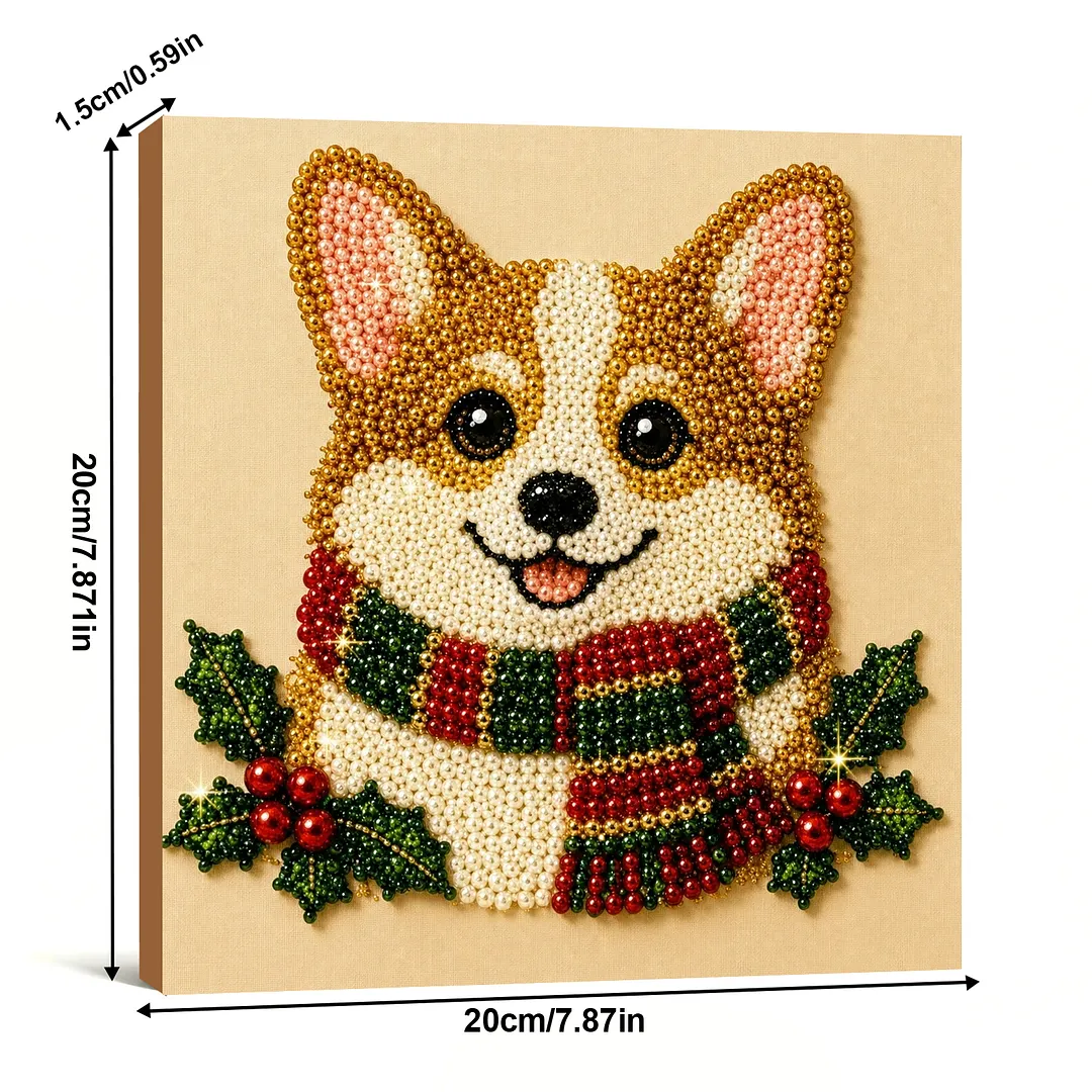 Framed Christmas Corgi - Pearls Painting Kit DIY Diamond Painting Pearl Dot Crafts 20x20CM