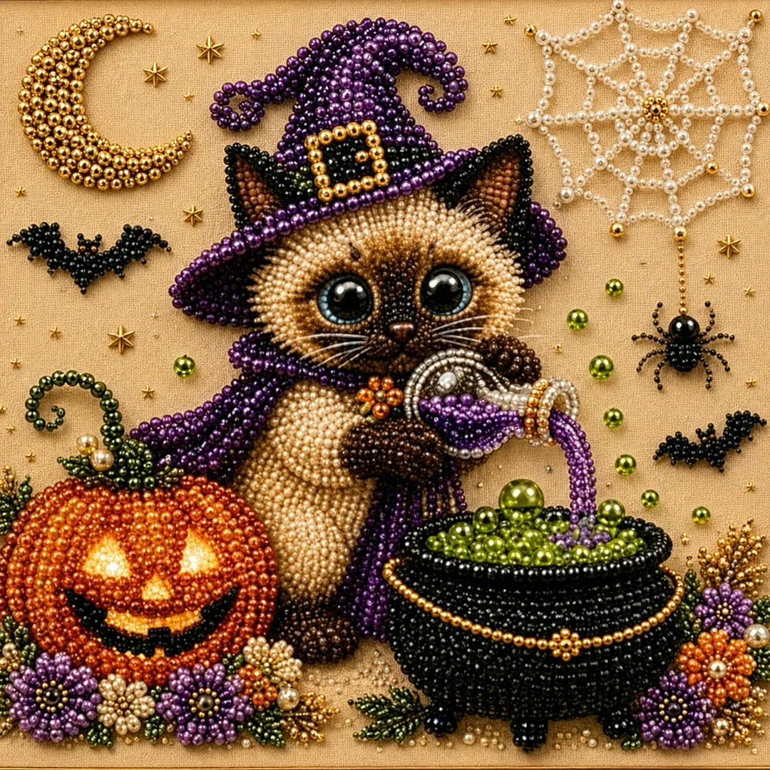 Framed Pumpkin Kitten - Pearls Painting Kit DIY Diamond Painting Pearl Dot Crafts 20x20CM