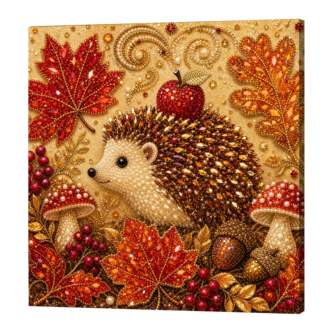 Framed Maple Leaf Hedgehog - Pearls Painting Kit DIY Halloween Diamond Painting Pearl Dot Crafts 30x30CM