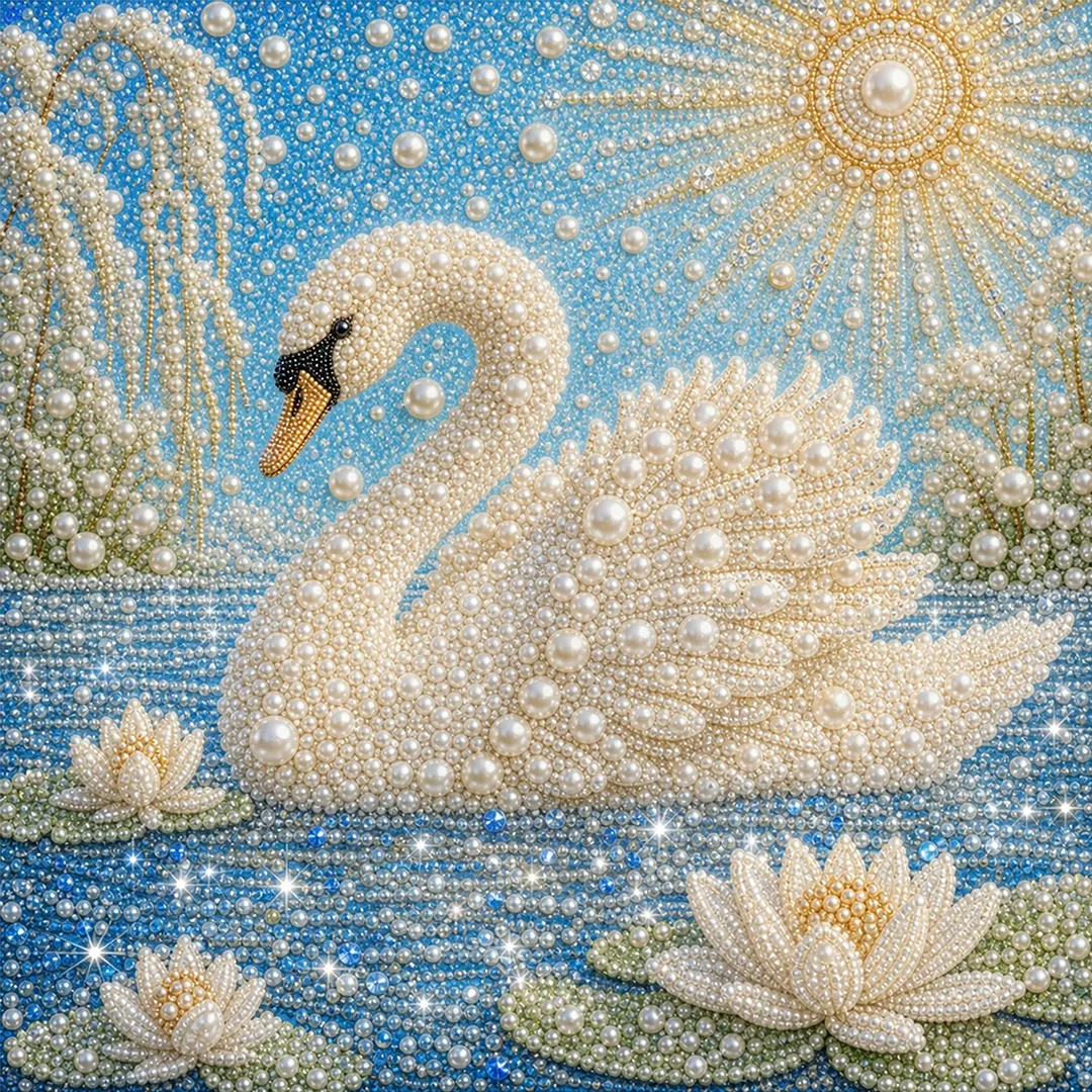 Swan Pearl Full DIY 5D Round Drill Gem Art Diamond Painting Kits 15.75x15.75 in Diamond Dots Paintings Picture Arts Craf