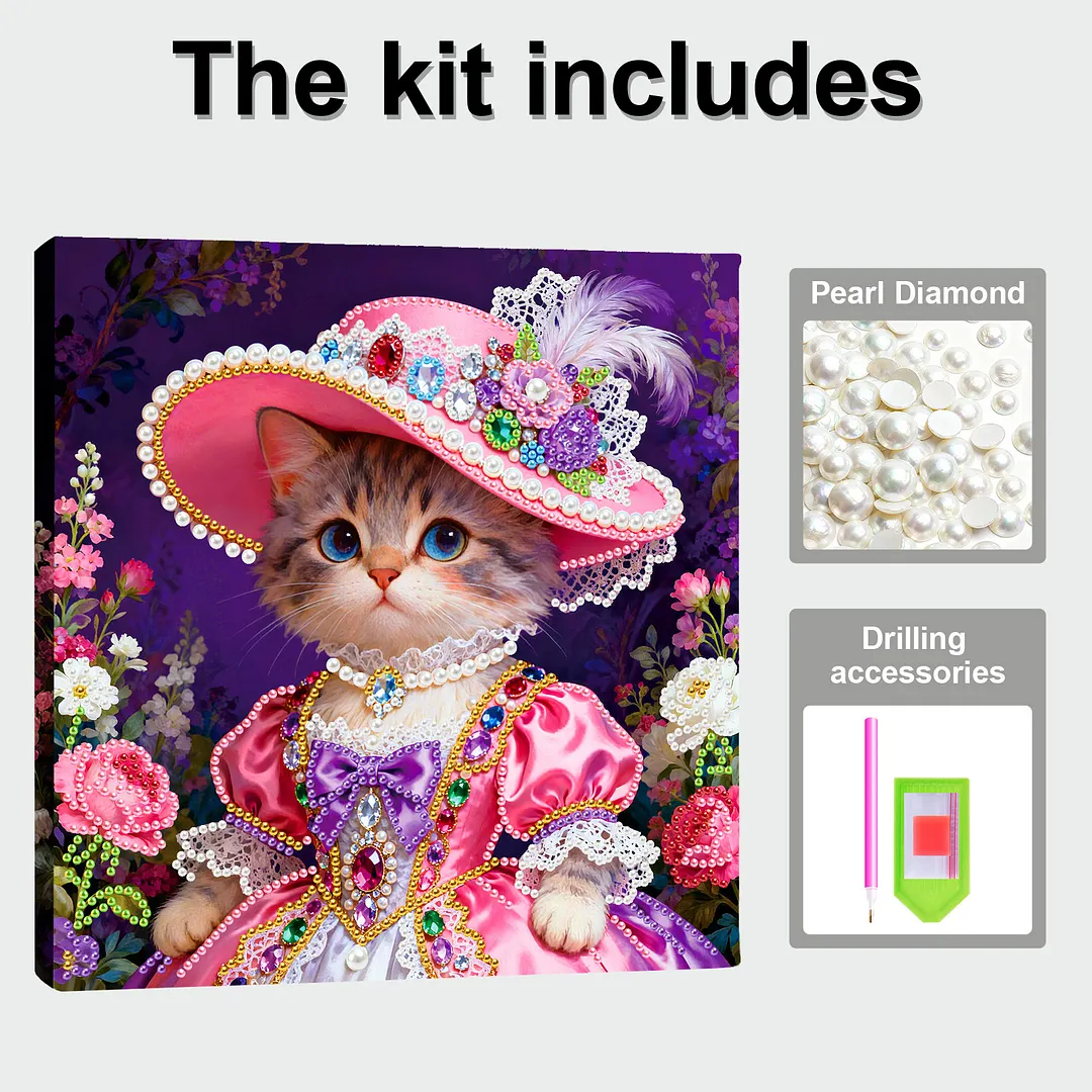 Framed Cat - Pearls Painting Kit for Creativity DIY Pearl Dot Crafts for Gift Home Wall Decor 25*25CM