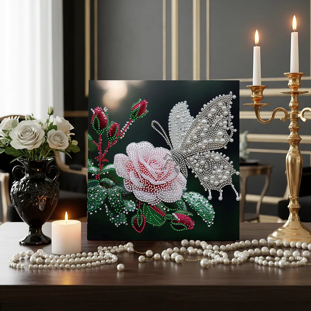 Framed Butterfly - Pearls Painting Kit for Creativity DIY Pearl Dot Crafts for Gift Home Wall Decor 25*25CM (With Frame)