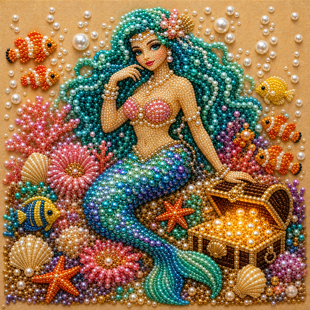 Framed The Little Mermaid - Pearls Painting Kit DIY Diamond Painting Pearl Dot Crafts 20x20CM