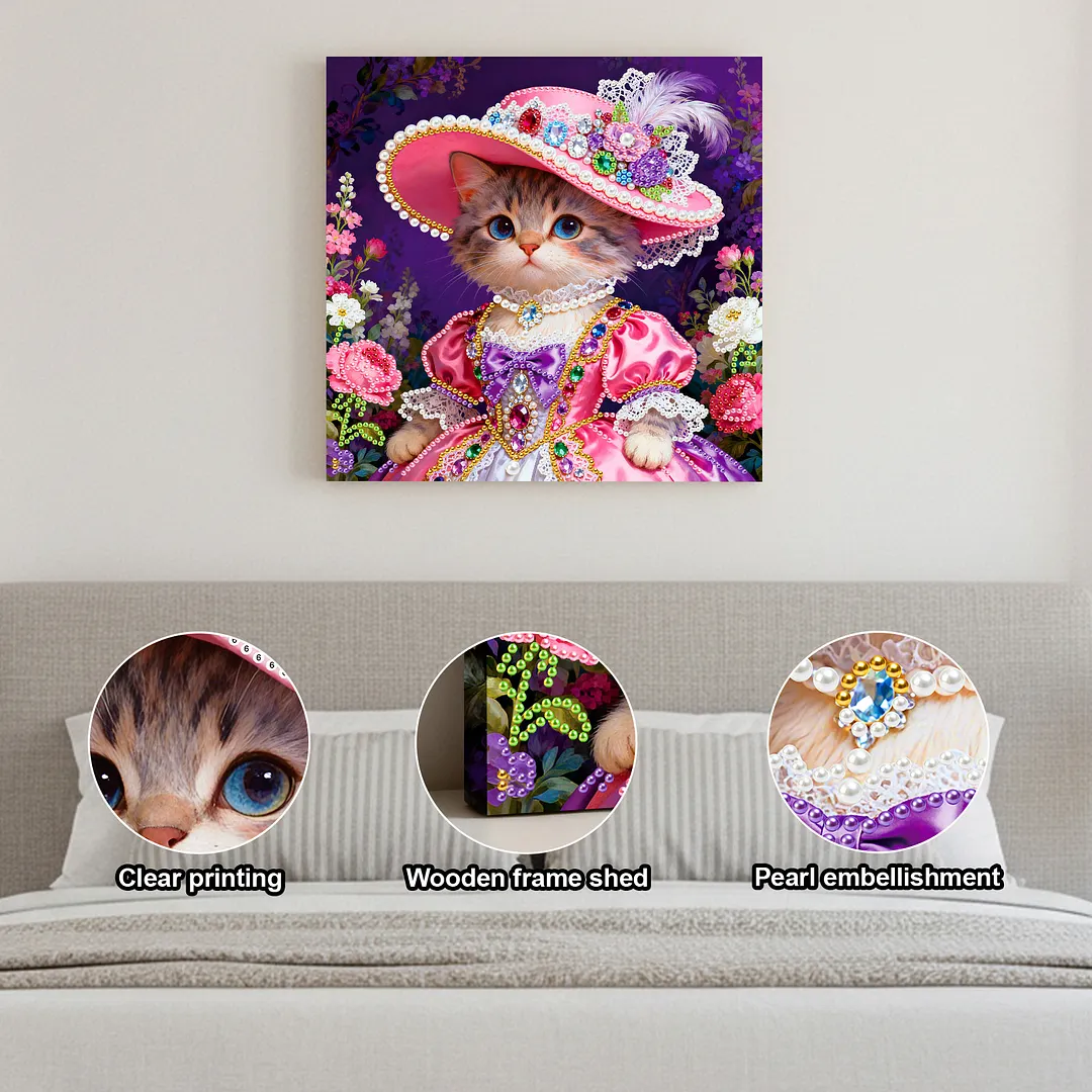 Framed Cat - Pearls Painting Kit for Creativity DIY Pearl Dot Crafts for Gift Home Wall Decor 25*25CM