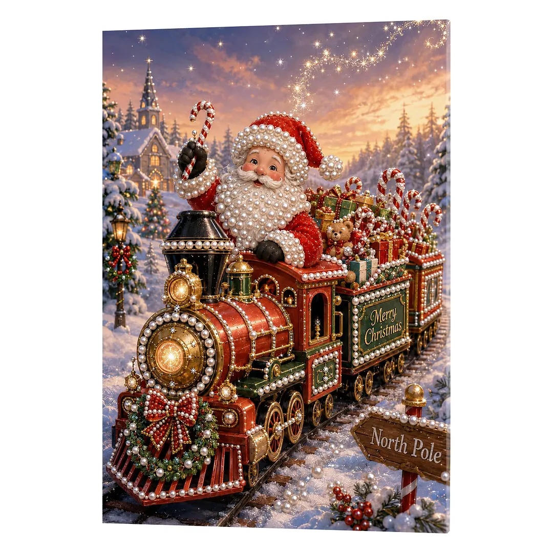 Framed Christmas Train-Pearls Painting Kit DIY Diamond Painting Pearl Dot Crafts 30x40CM