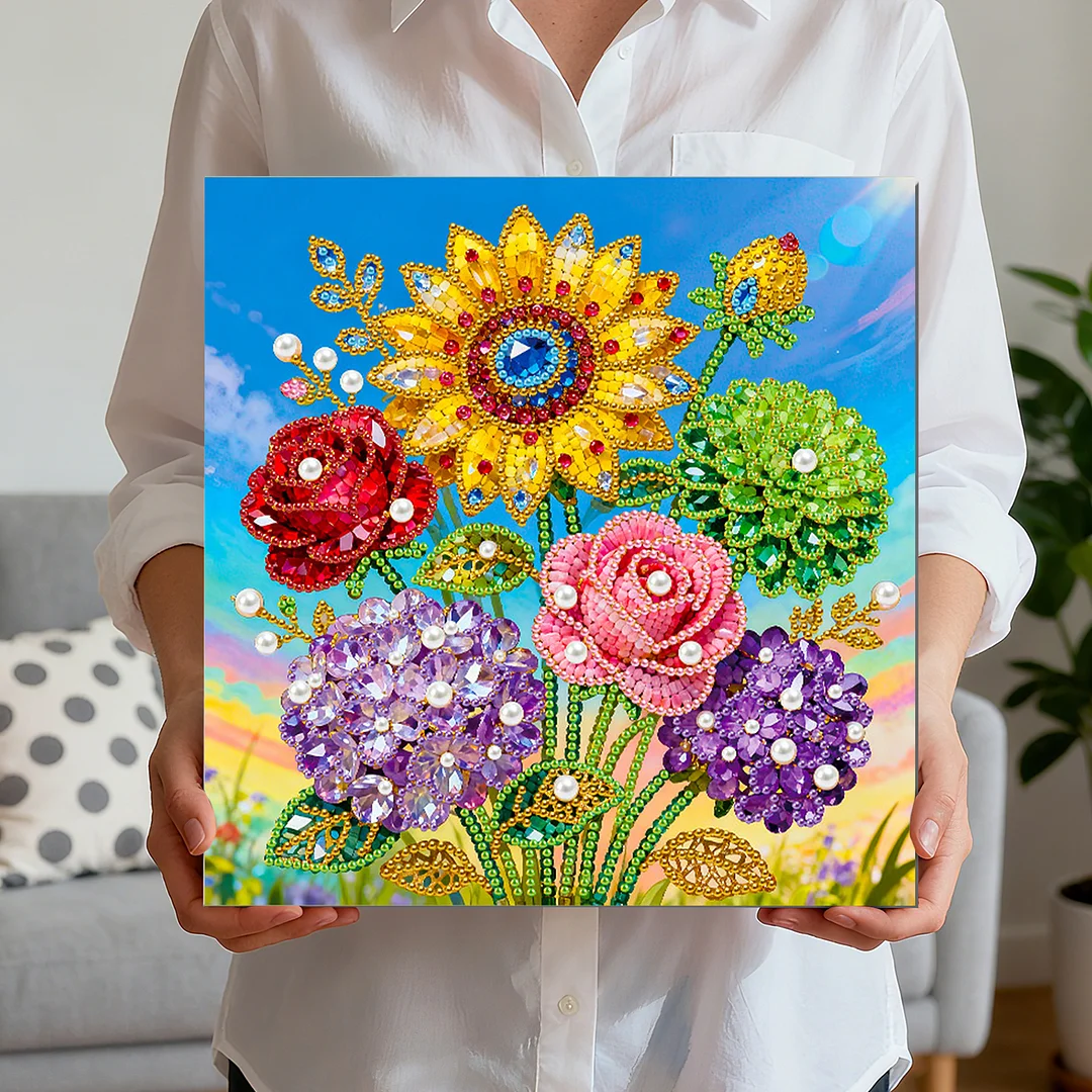 Framed Sunflower - Pearls Painting Kit for Creativity DIY Pearl Dot Crafts for Gift Home Wall Decor 25*25CM