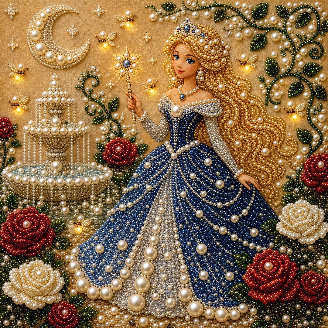 Framed Princess In The Blue Dress - Pearls Painting Kit DIY Diamond Painting Pearl Dot Crafts 20x20CM