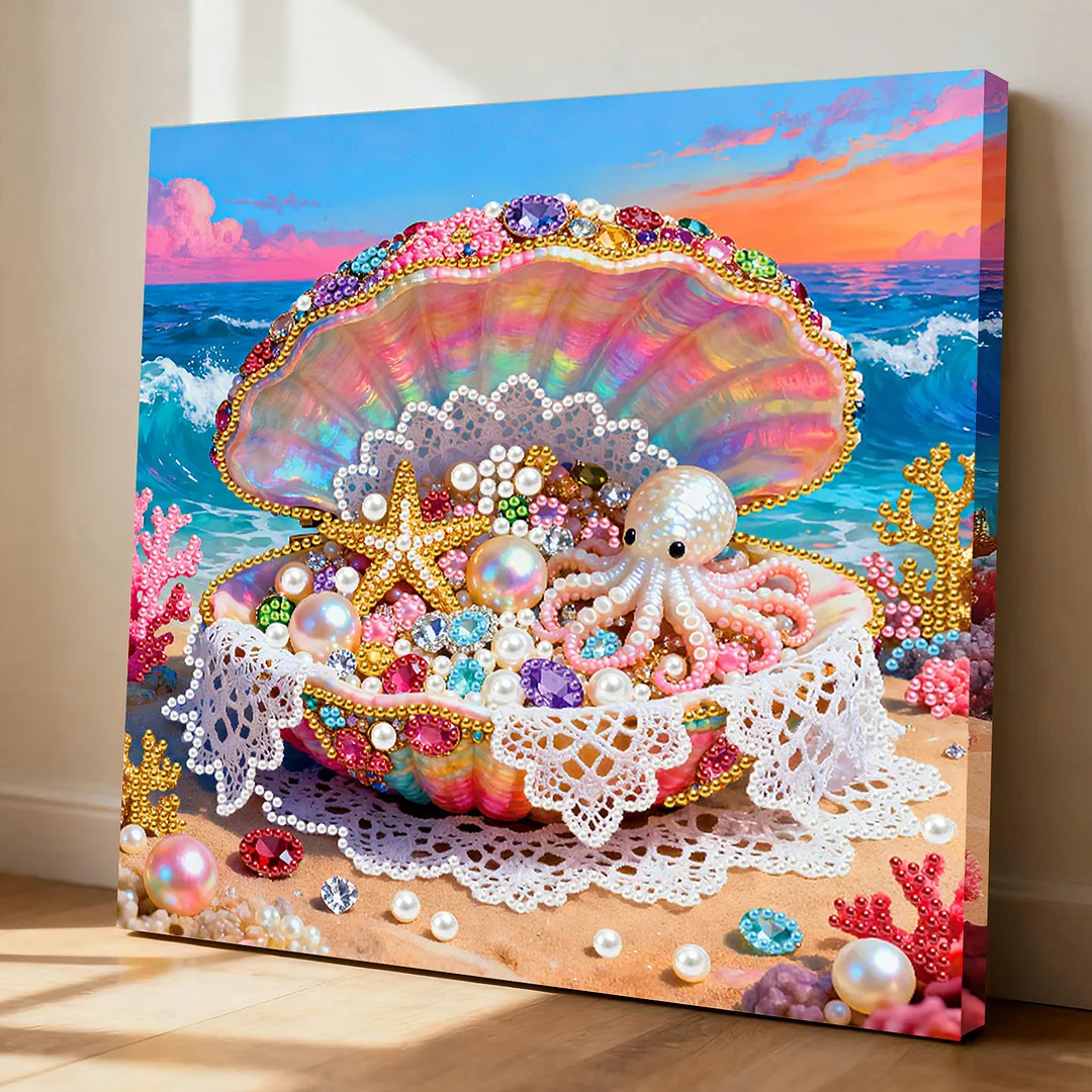 Framed Dreamy Pearl Seashell - Pearls Painting Kit for Creativity DIY Pearl Dot Crafts for Gift Home Wall Decor 25*25CM