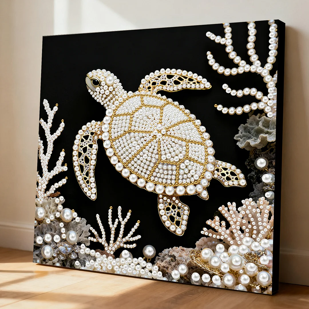 Framed Sea Turtle - Pearls Painting Kit for Creativity DIY Pearl Dot Crafts for Gift Home Wall Decor 25*25CM