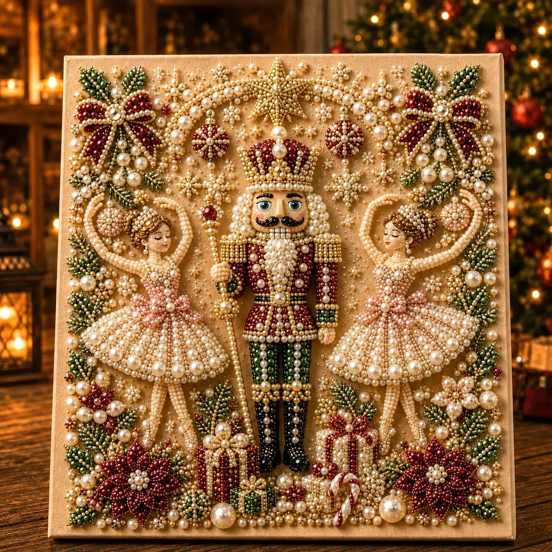 Framed Nutcracker - Pearls Painting Kit DIY Christmas Diamond Painting Pearl Dot Crafts 20x20CM