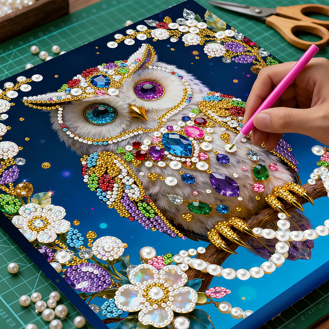 Framed Owl - Pearls Painting Kit for Creativity DIY Pearl Dot Crafts for Gift Home Wall Decor 25*25CM