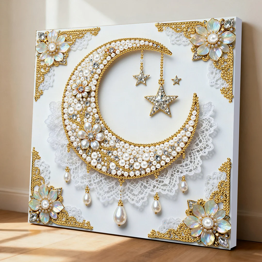 Framed Stars And Moon - Pearls Painting Kit for Creativity DIY Pearl Dot Crafts for Gift Home Wall Decor 25*25CM