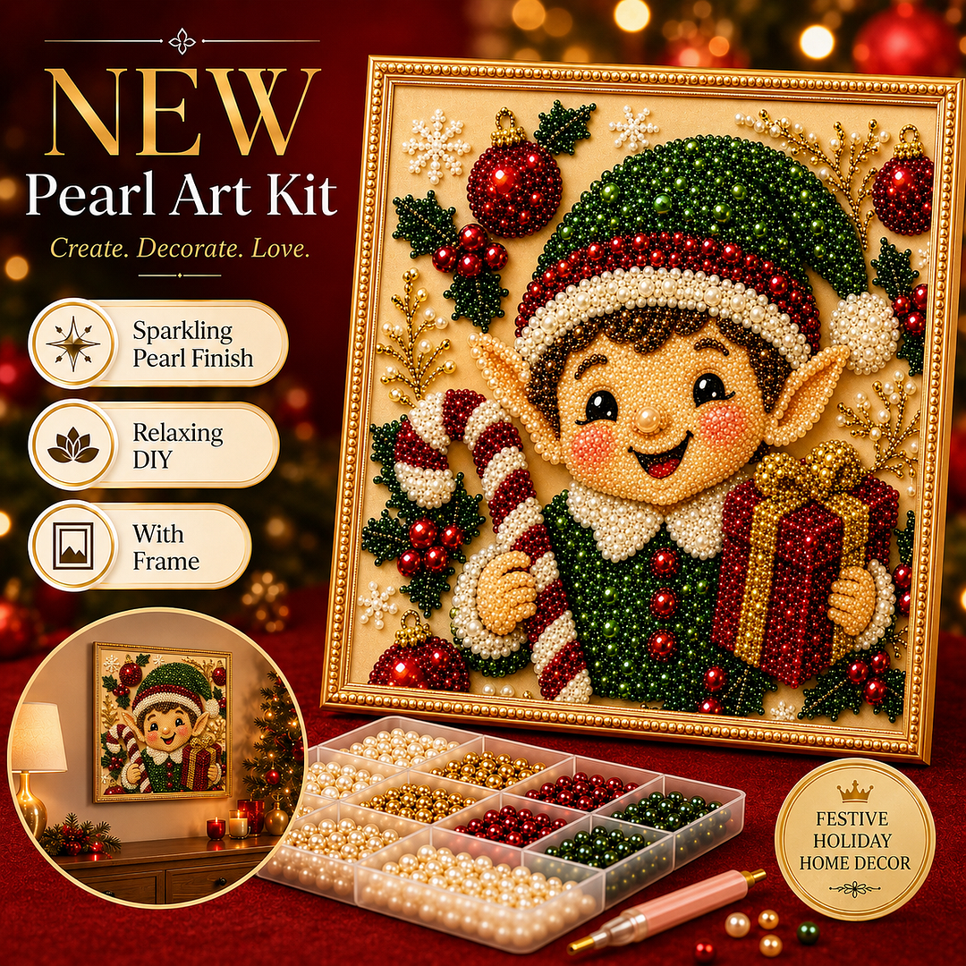 Framed Christmas Elves - Pearls Painting Kit DIY Diamond Painting Pearl Dot Crafts 20x20CM