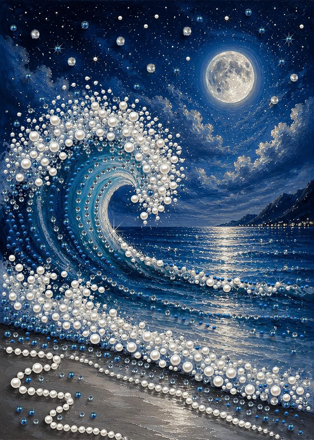 Waves - Pearls Painting Kit for Creativity DIY All-Pearl Dot Crafts for Gift Home Wall Decor 30x40CM (Without Frame)