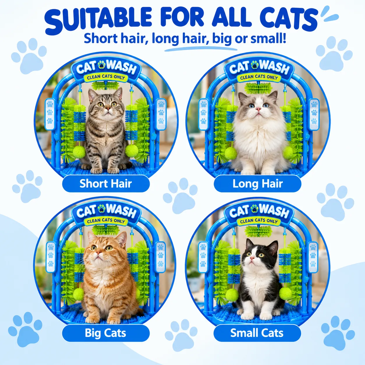 Original product guide showing short-haired, long-haired, big and small cats