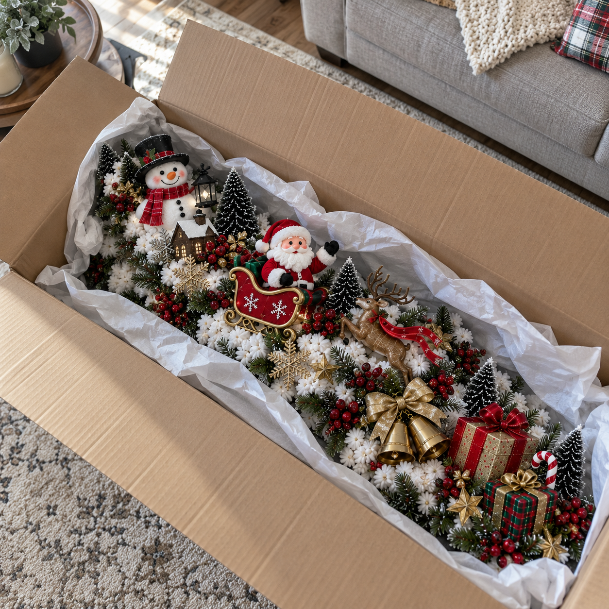 🎅 Santa’s Sleigh Snowy Stair Railing Decor | Pre-Lit Christmas Banister Garland - image 9