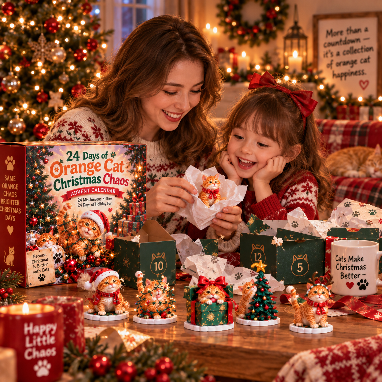 Orange cat Christmas advent calendar family moment