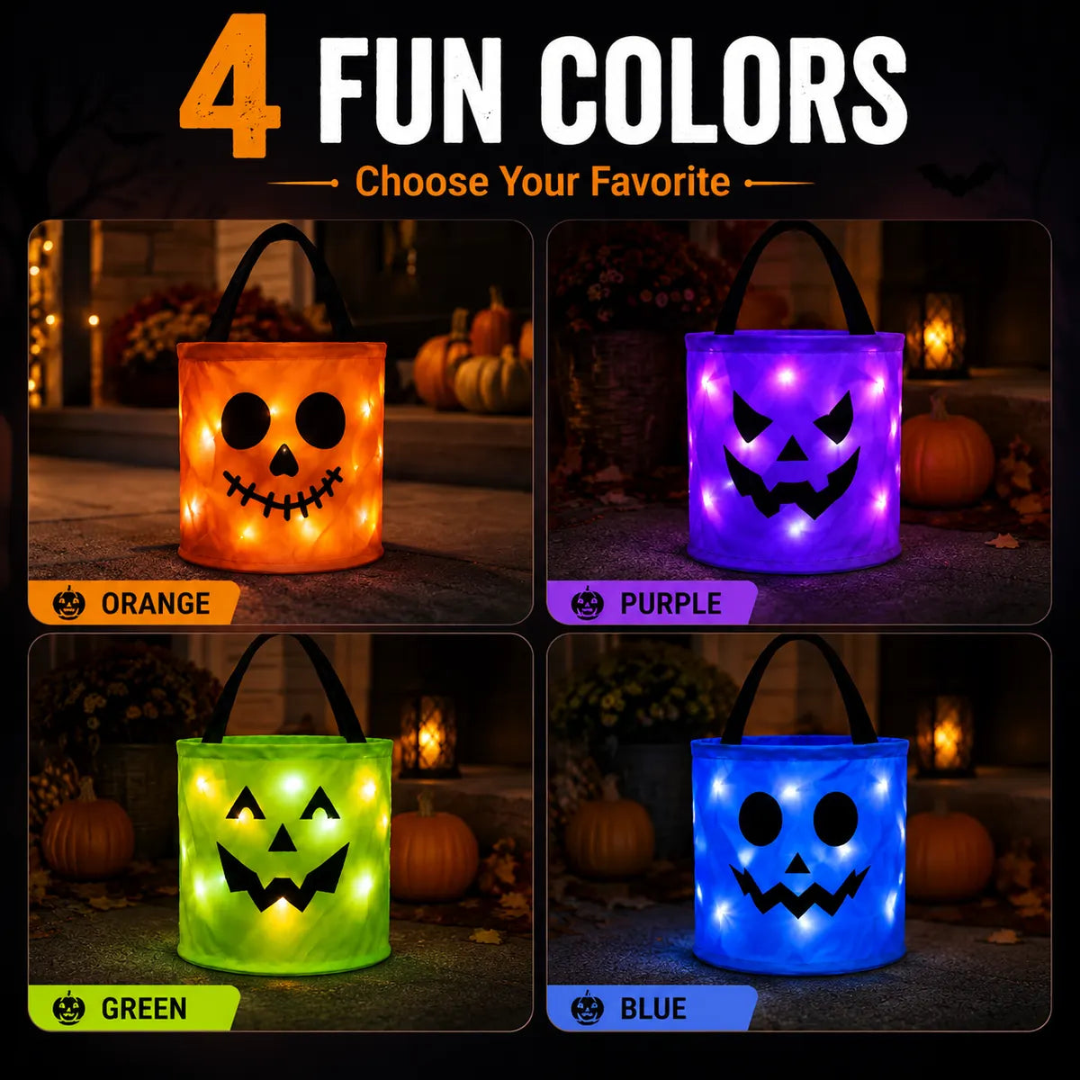  LED Light-Up Halloween Pumpkin Candy Buckets – Reusable Trick-or-Treat Bags🎃