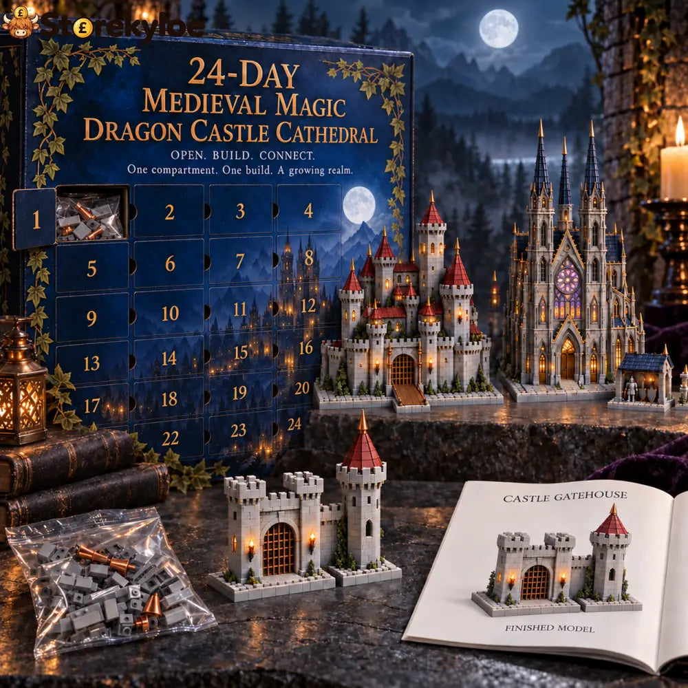 Advent calendar compartment with building pieces and assembly guide