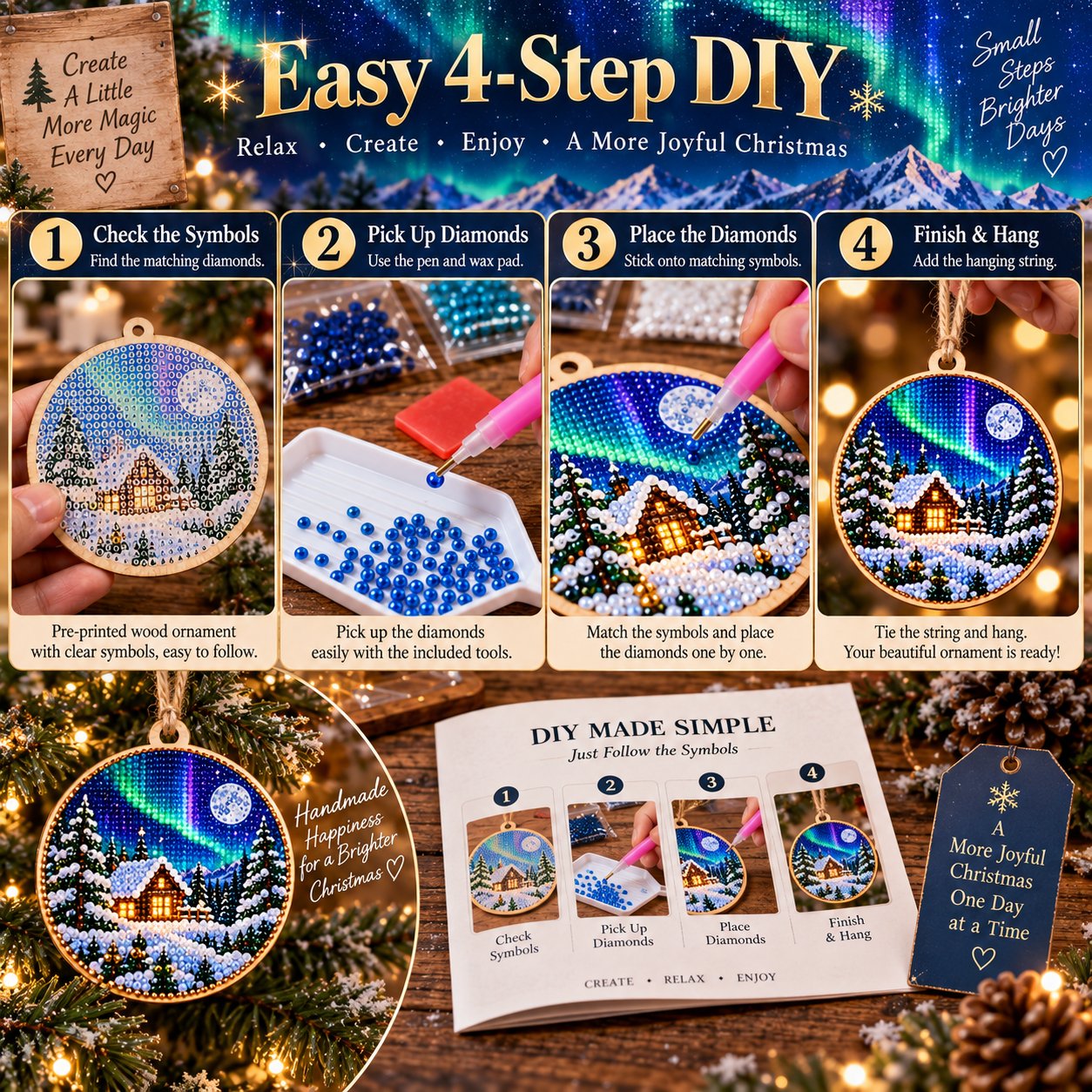 🌌 14-Day Aurora Diamond Painting Advent Calendar – DIY Wooden Christmas Ornament Kit - image 6