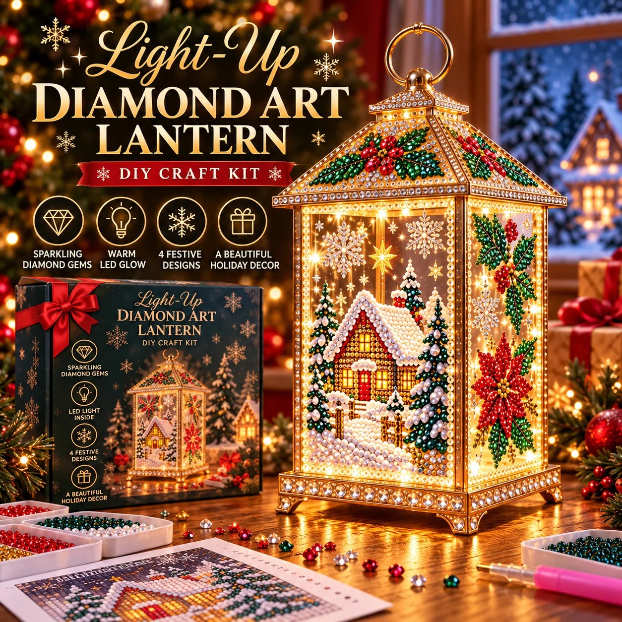 Light-Up Diamond Art Christmas Lantern