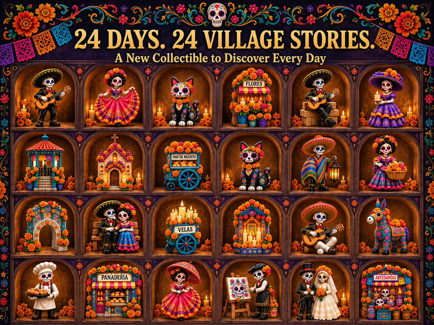 24 day Día de los Muertos countdown drawers