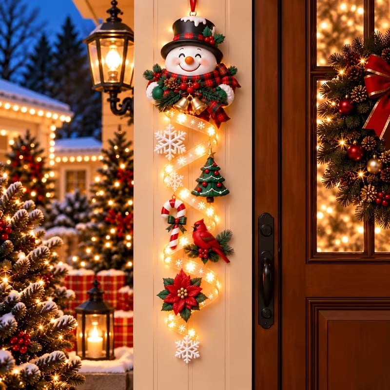 🎄Lighted Christmas Ribbon Hanging Door Decor | Santa, Snowman & Gingerbread Man LED Xmas Hanging Ornament - image 2