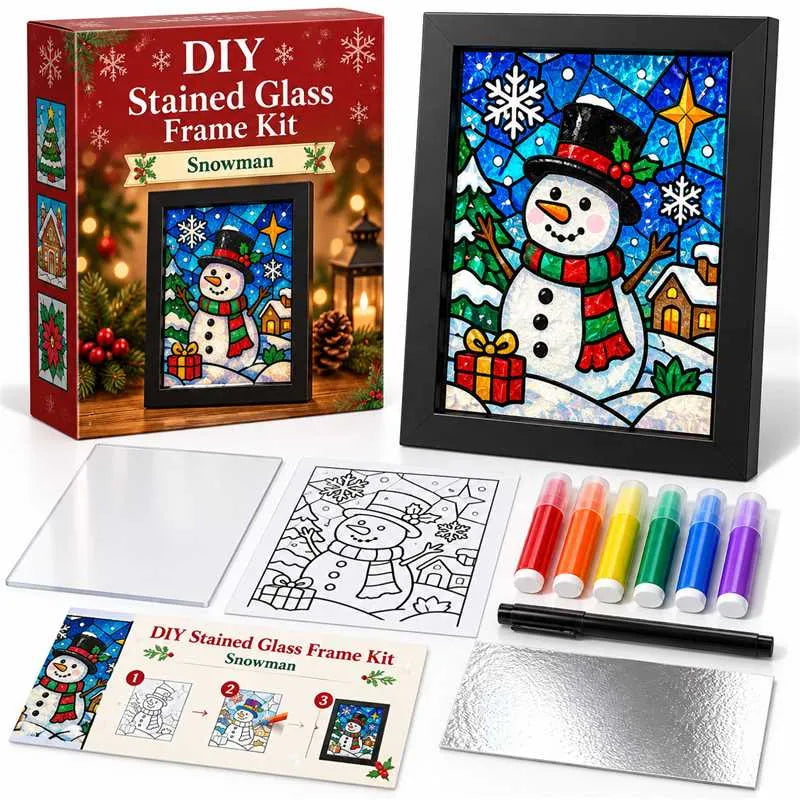 🎄Beginner-Friendly Christmas Stained Glass-Style Frame Kit | 8 Festive Designs with Pens, Foil & Frame ✨ - image 17