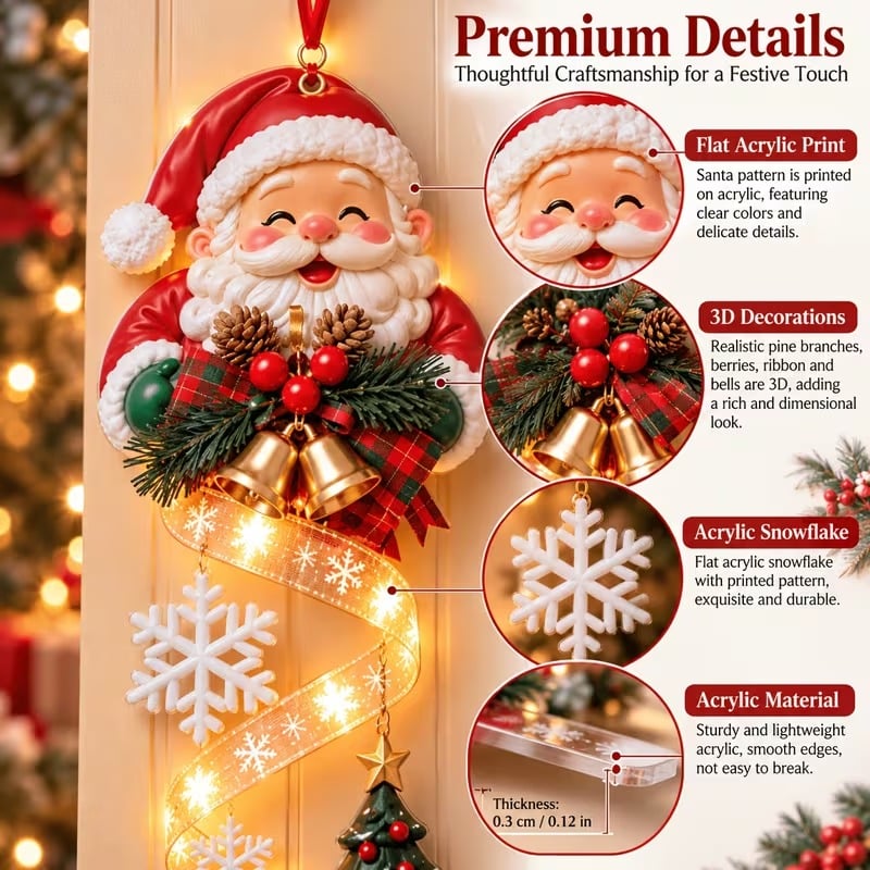 🎄Lighted Christmas Ribbon Hanging Door Decor | Santa, Snowman & Gingerbread Man LED Xmas Hanging Ornament - image 5