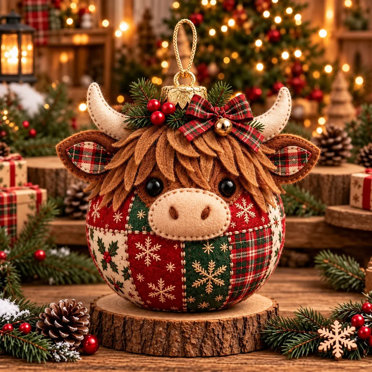 Highland Cow finished patchwork ornament design