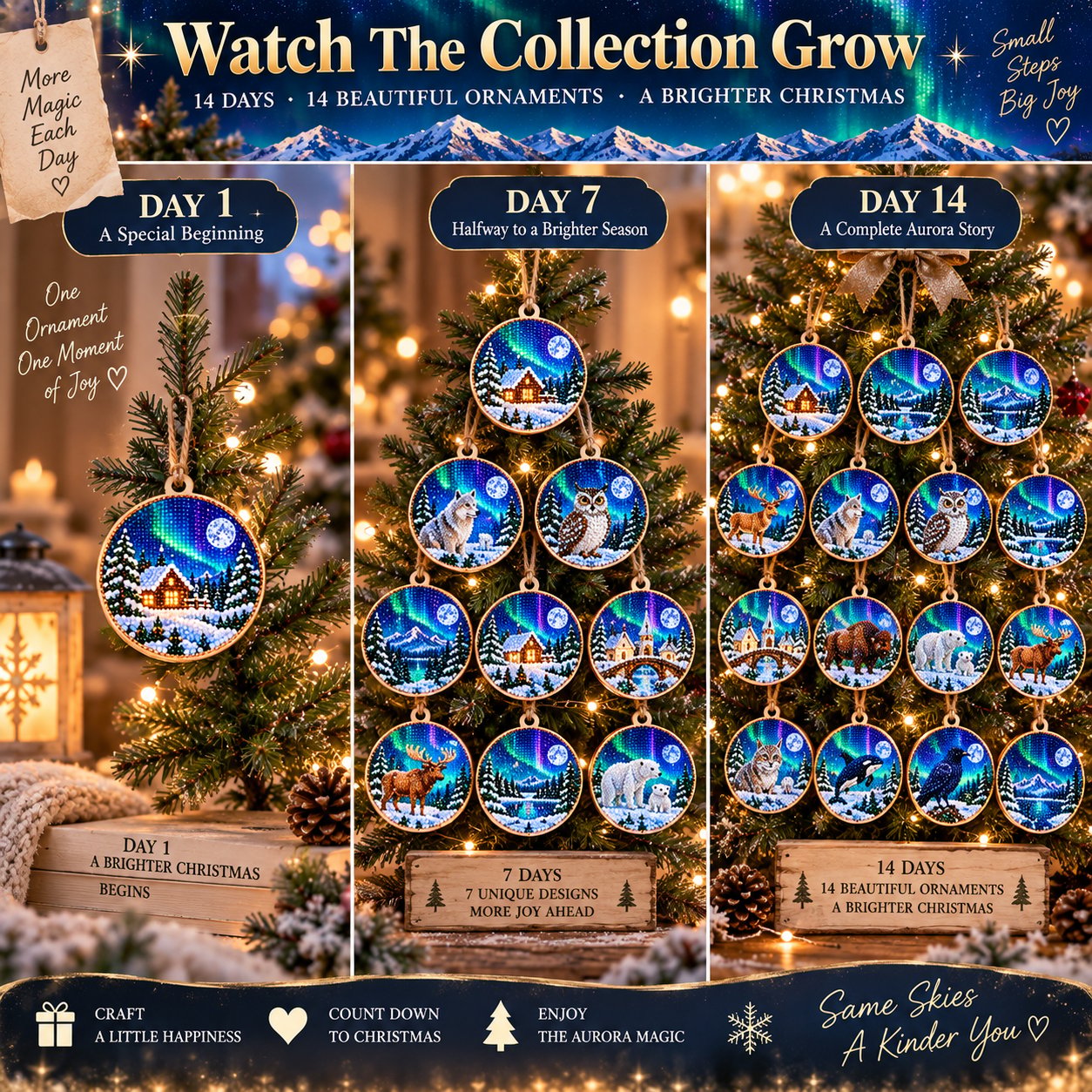 🌌 14-Day Aurora Diamond Painting Advent Calendar – DIY Wooden Christmas Ornament Kit - image 21