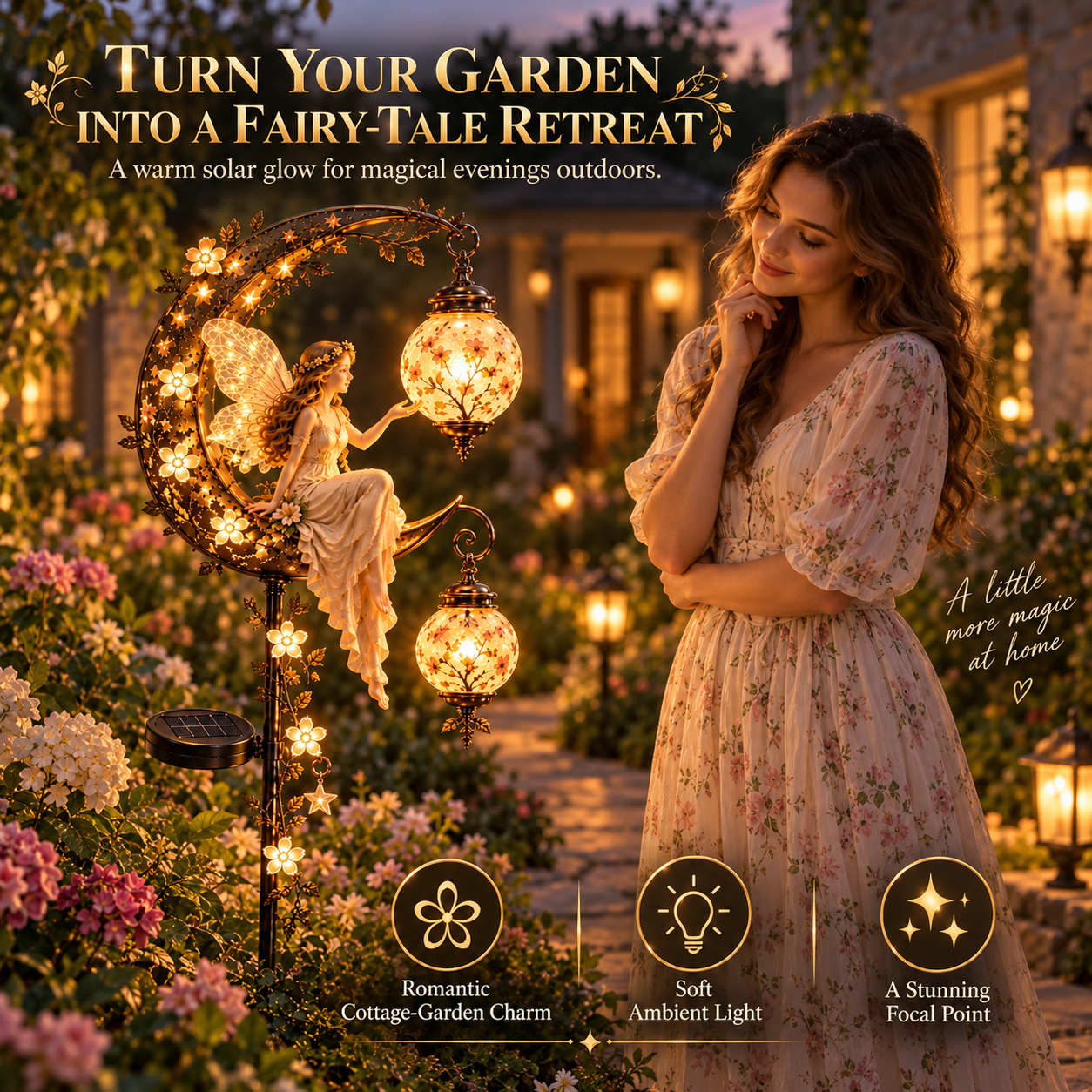 🧚‍♀️🌙 Enchanted Moon Fairy Solar Garden Light | Floral Crescent Lantern Stake, Magical Outdoor Décor & Fairy Garden Accent - image 6