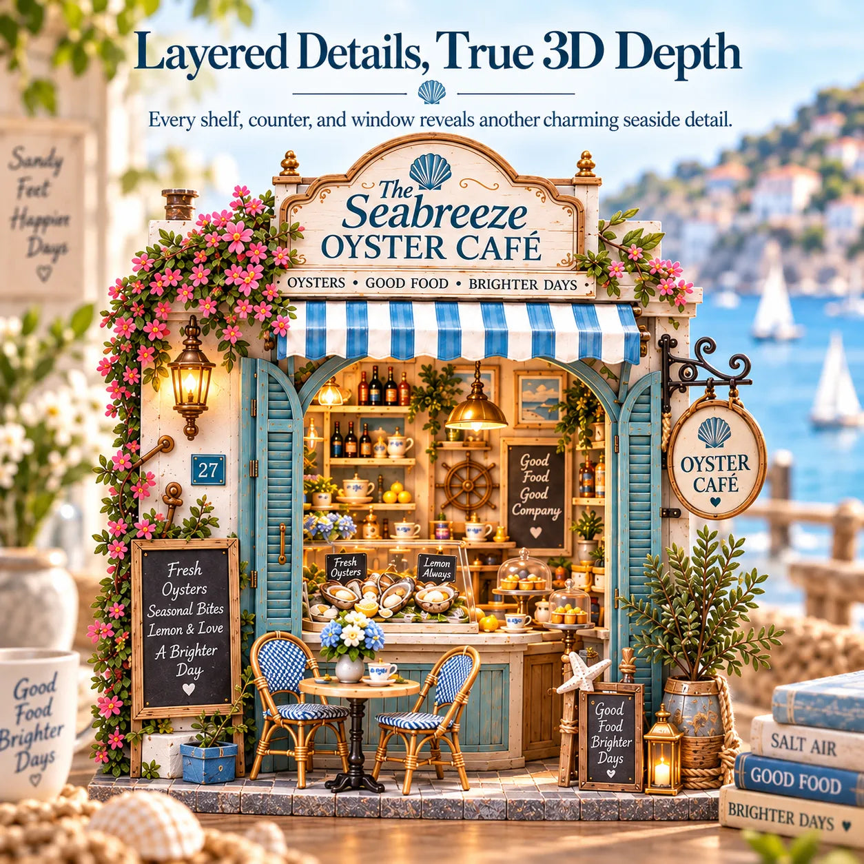 🌊🦪 The Seabreeze Oyster Café™-DIY 3D Miniature Coastal Café Kit - image 4