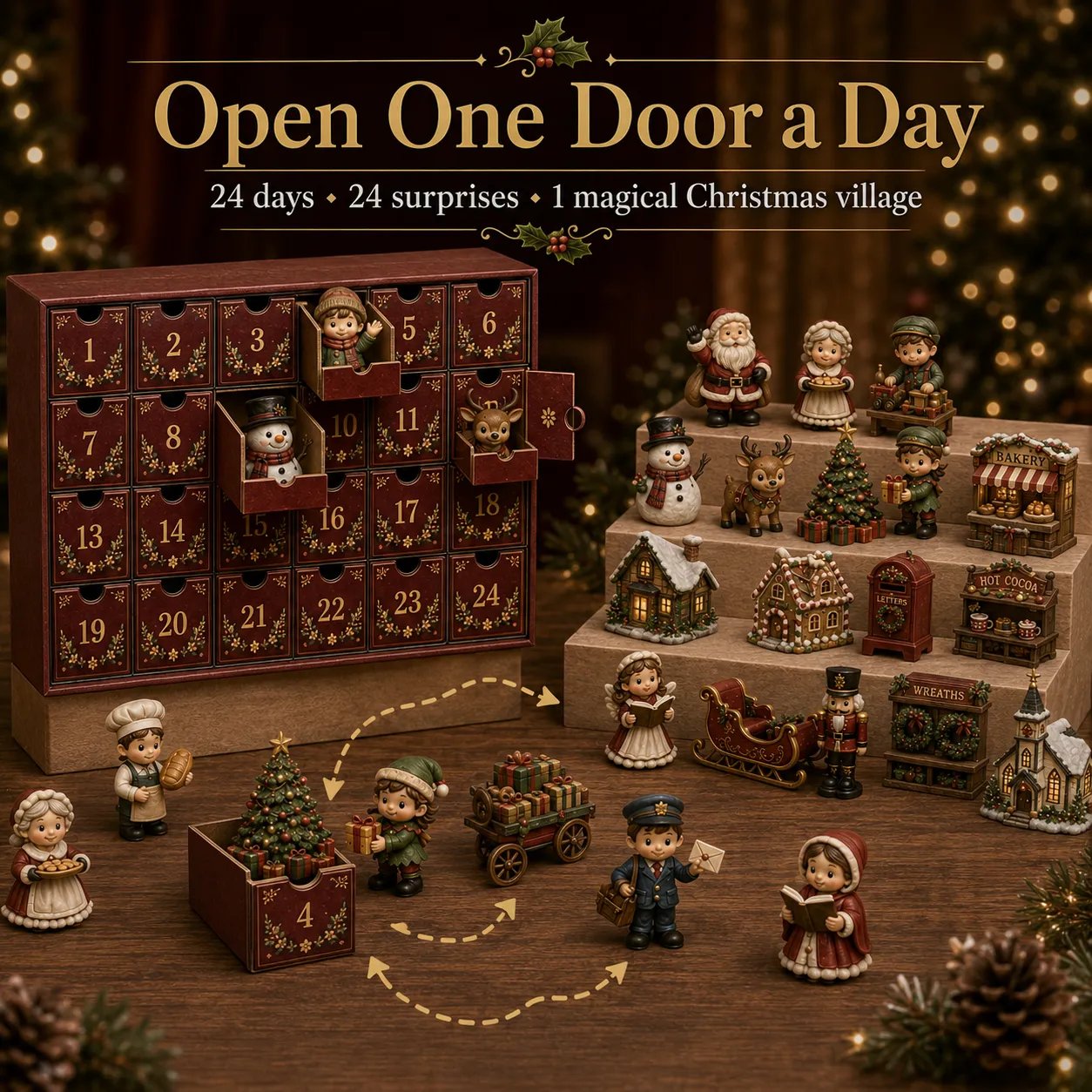 Numbered advent calendar drawers with the village miniature collection