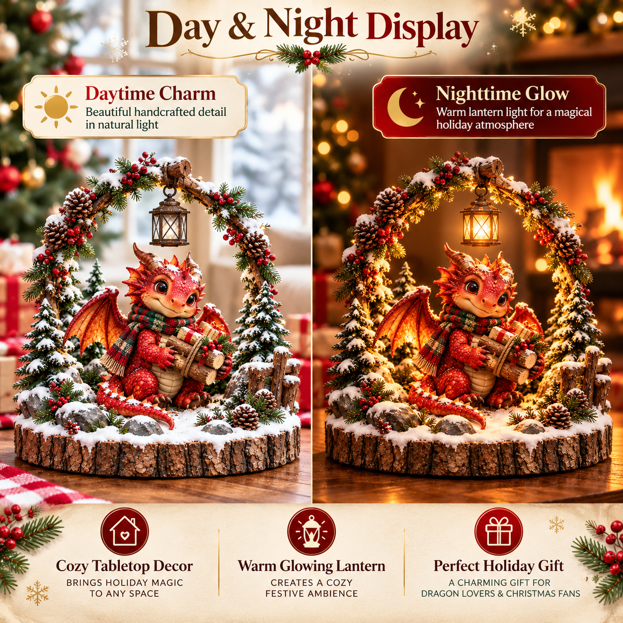 🐉✨ Keeper of the Christmas Light™ Dragon Woodland Lantern - image 2