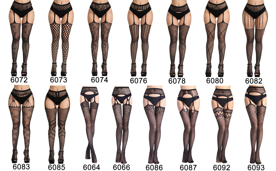 Confonze Women's High Waist Fishnet Tights Suspenders Pantyhose Thigh High Stockings Black