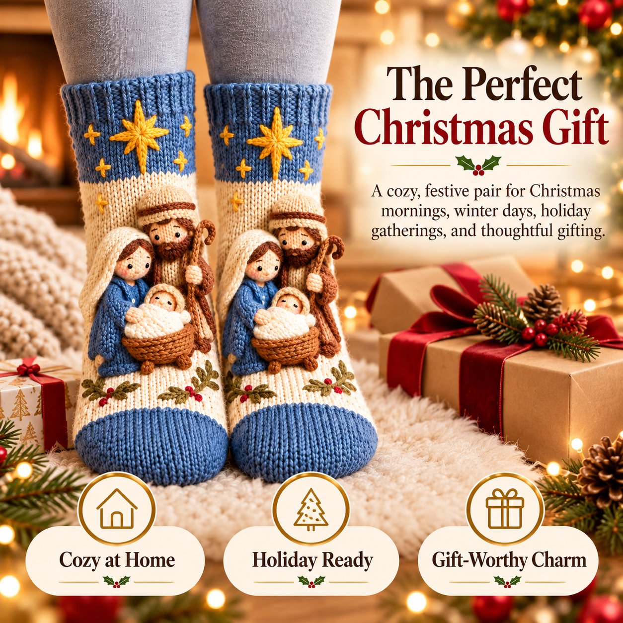 🎄 3D Nativity Christmas Socks - image 6