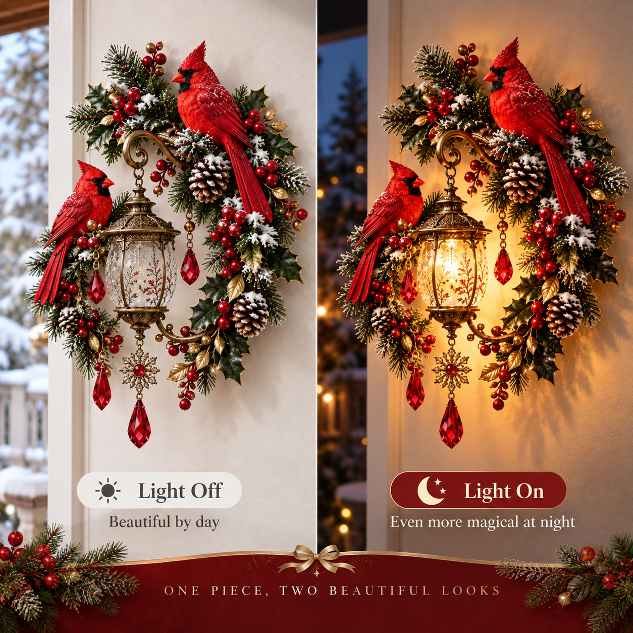 Cardinal lantern day and night comparison
