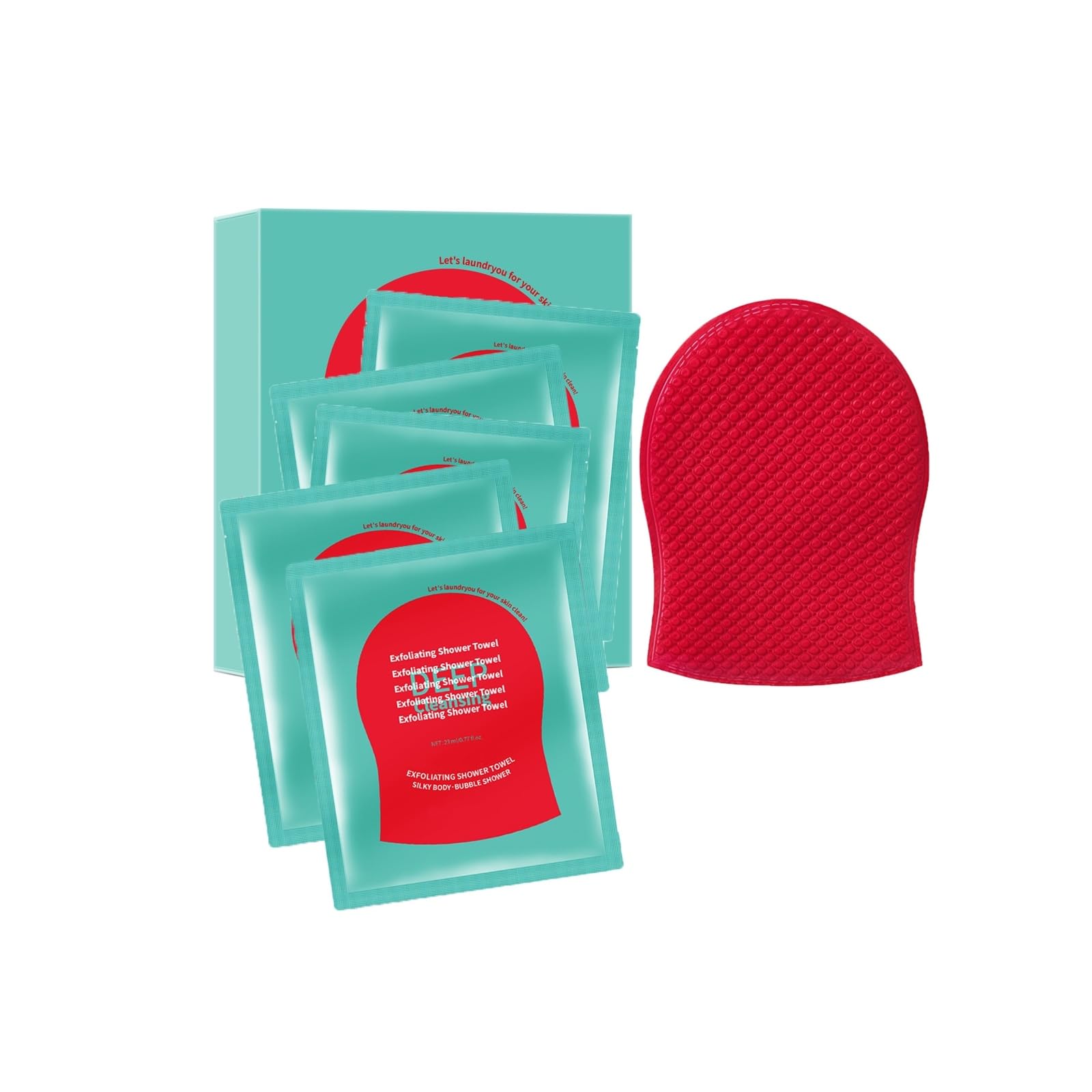 🔥 🔥 🔥 Exfoliating Shower Gloves, 5 Pack Travel Body Peeling Pads for Shower, Deep Exfoliation & Cleanse, Smooth Skin, Dual Texture Red Exfoliating Bath Scrubber Mitt Towel for Dead Skin Remover