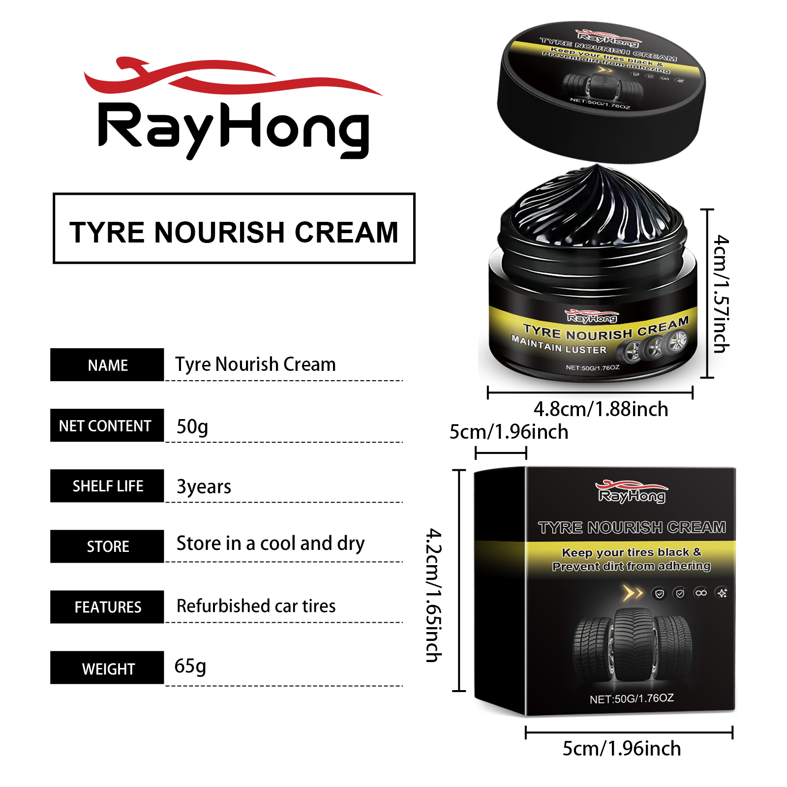 RAYHONG Tyre Nourishing Cream – Tire Shine & Protection Restorer for Cars