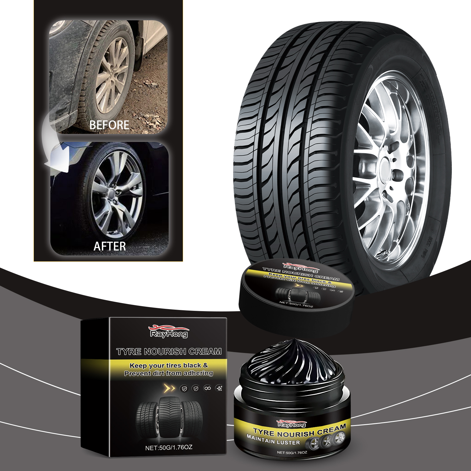 RAYHONG Tyre Nourishing Cream – Tire Shine & Protection Restorer for Cars