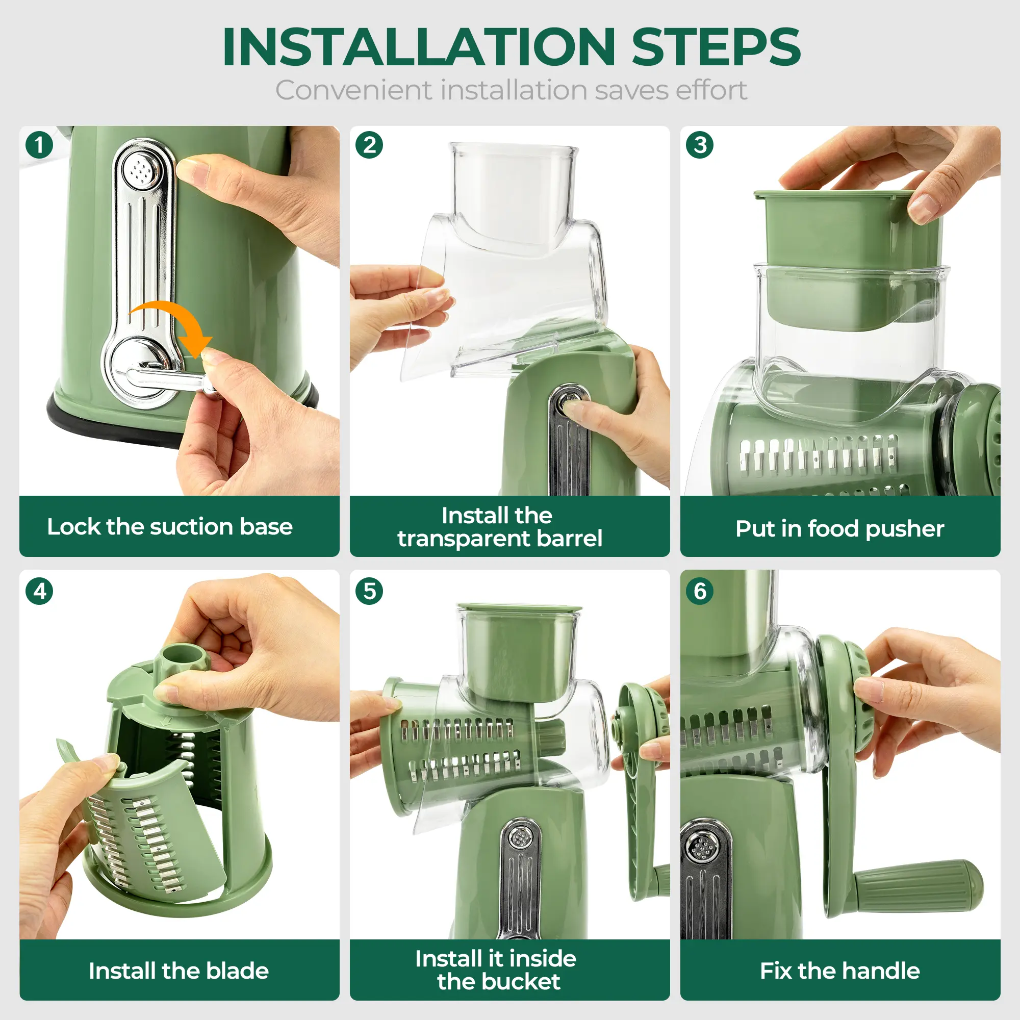 Rotary Cheese Grater with 5 Blades & Suction Base