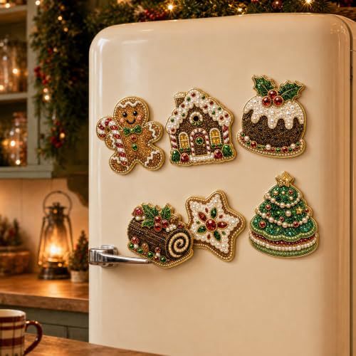 🎄DIY Diamond Painting Christmas Magnets – Sparkling Handmade Refrigerator Magnets for Holiday Decor, Crafts & Gifts