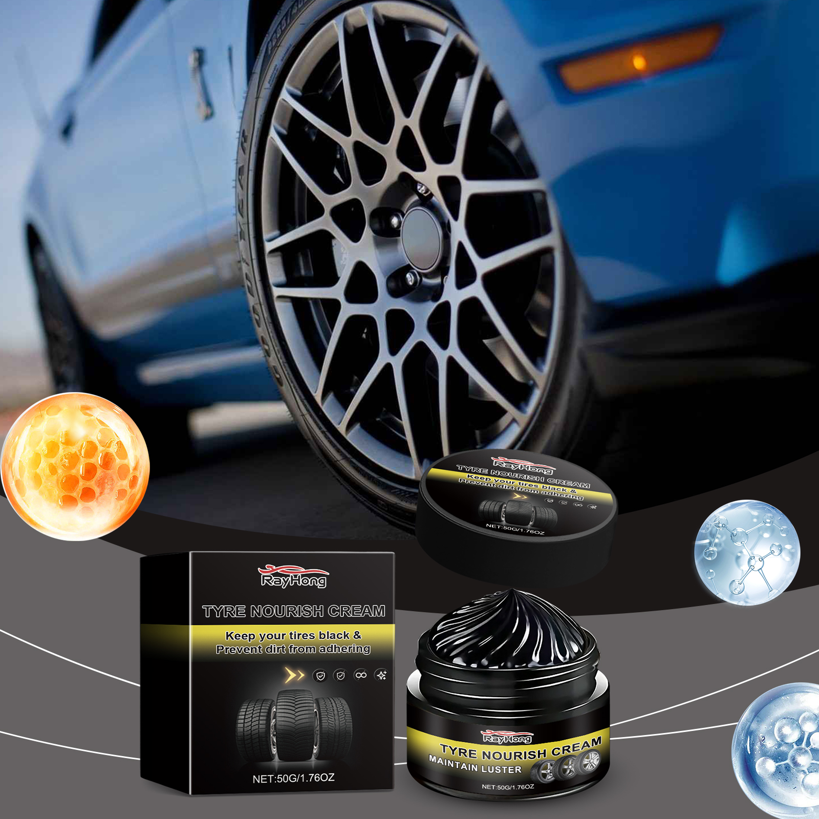 RAYHONG Tyre Nourishing Cream – Tire Shine & Protection Restorer for Cars