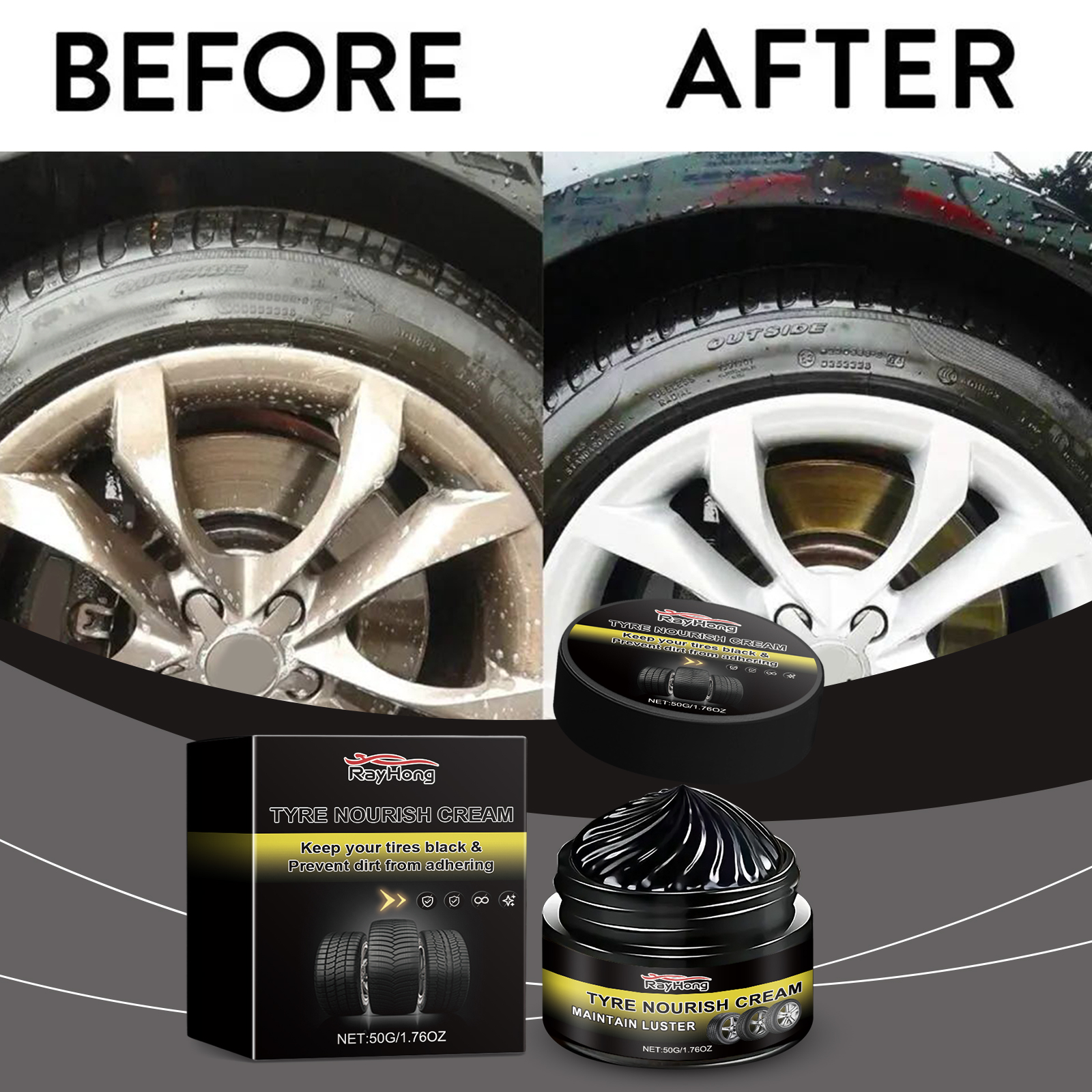 RAYHONG Tyre Nourishing Cream – Tire Shine & Protection Restorer for Cars