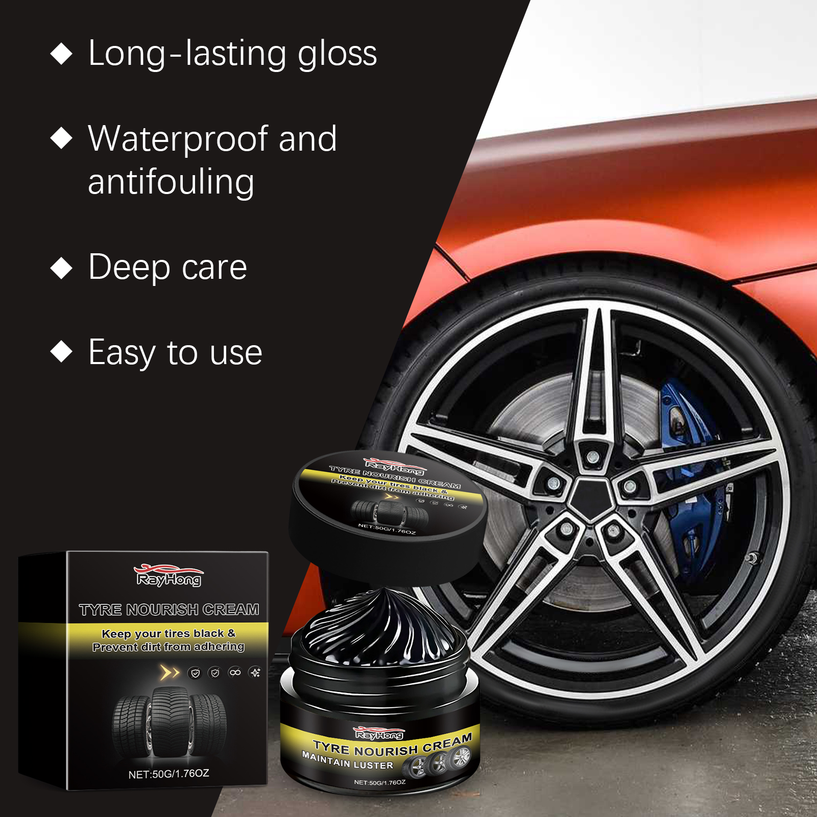 RAYHONG Tyre Nourishing Cream – Tire Shine & Protection Restorer for Cars
