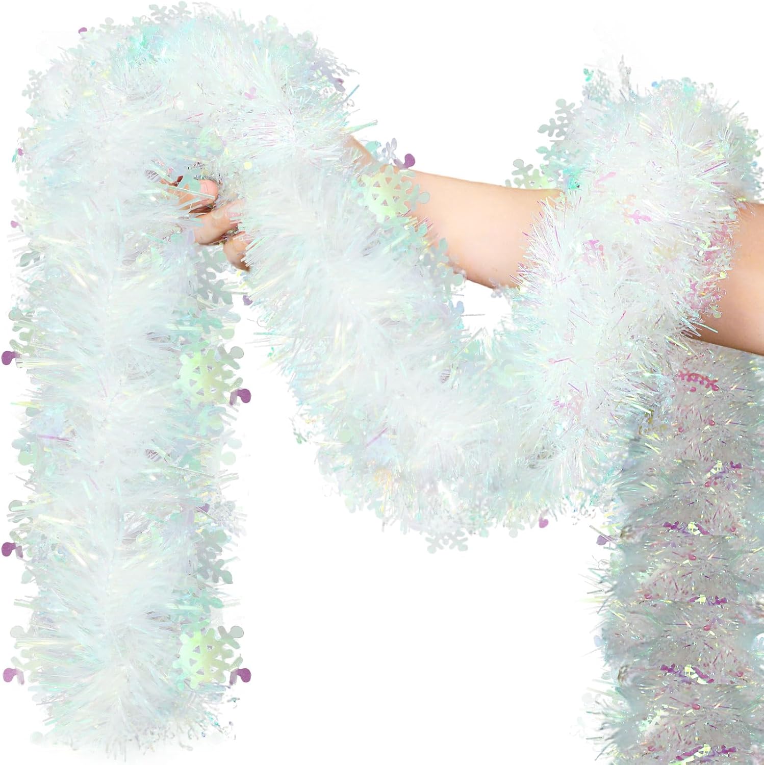 33FT Halloween Ghost Tinsel Garland – Spooky Shiny Hanging Garland for Party, Home & Outdoor Decorations