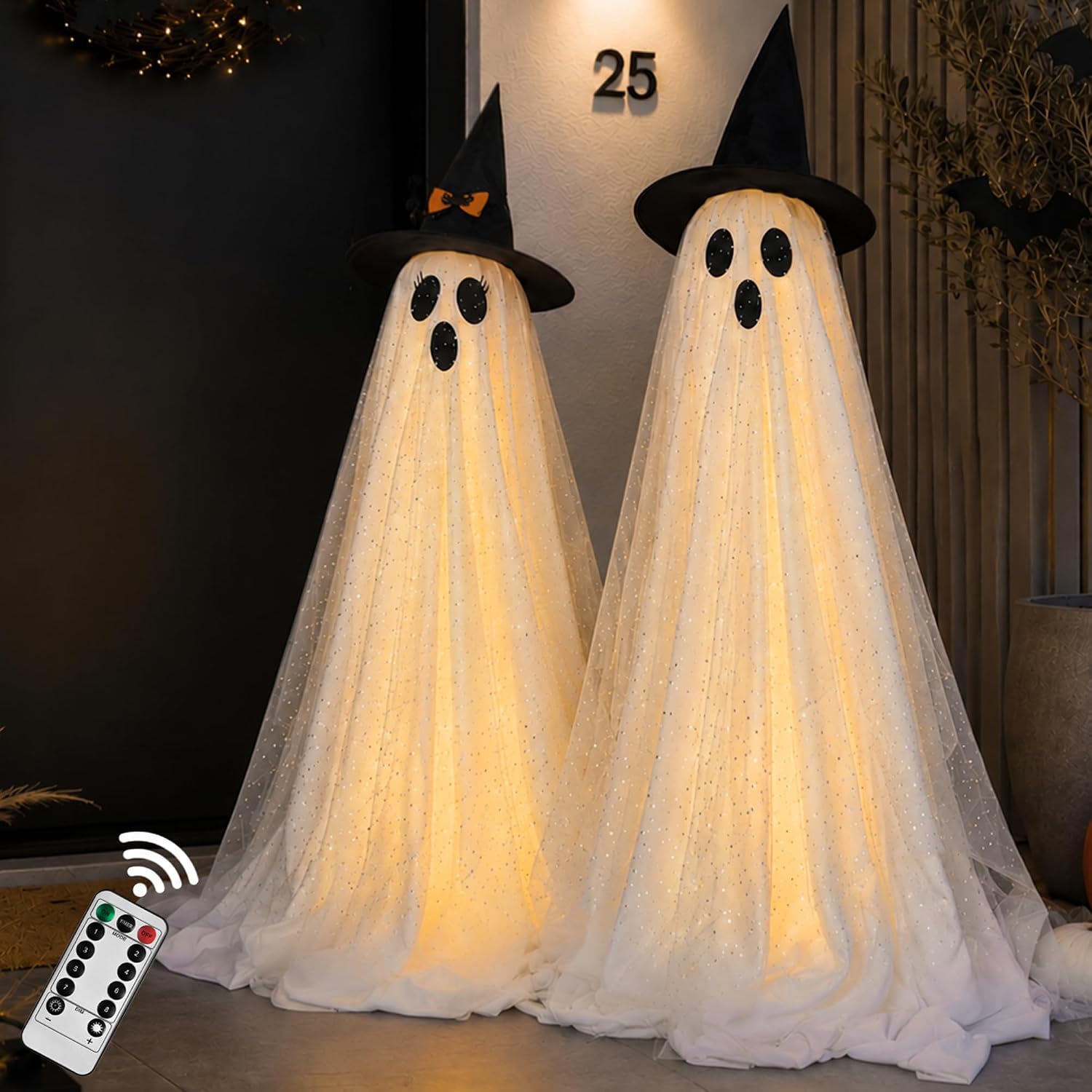 👻3PCS Halloween Hanging Ghost Decorations with Lights – Spooky LED Ghost Ornaments for Porch, Yard, Tree, Window & Indoor Outdoor Party Decor