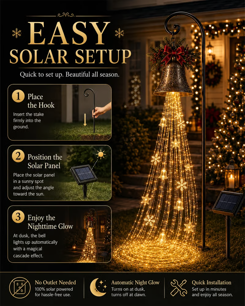 🔥Hot Sale 5% OFF🎄 Christmas Bell Cascade Solar Yard Light✨