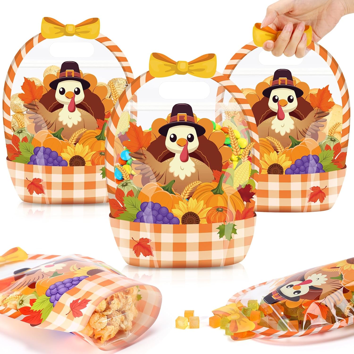 12PCS Halloween Pumpkin Treat Bags with Handles